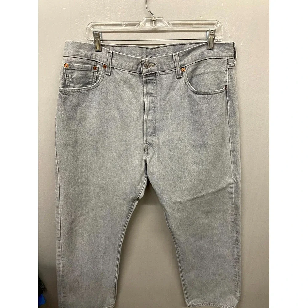 Levi's Original Fit Authentic Jeans Men 40x30 Gray Denim Light Wash Straight Leg